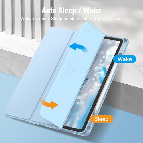 Image of Fintie Hybrid Slim Case for iPad Air 13-inch (M2) 2024, [Built-in Pencil Holder] Shockproof Cover with Clear Transparent Back Shell (Sky Blue)