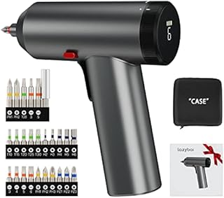 Cordless Electric Screwdriver, LAZYBOI Rechargeable 3.7V Power Screwdriver Kit, All-in-One Design with Screen, 6 Torque Setting, USB-C Charging, Work Light, Storage Bag, Tool Gifts for Men