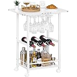 Joaxswe Bar Cart, Serving Cart with Wheels, Rolling Kitchen Shelf Cart with Wine Rack and Glass Holders, Mobile Bar Carts for Home, Kitchen, Living Room, Drink Beverage Cart, White