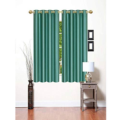 Image of Polyester Eyelet Window Curtain, Solid Plain Light Filtering Curtain for Bedroom, Living Room & Home Office, 5 Feet (60 x 48 Inch), Aqua, Pack of 2