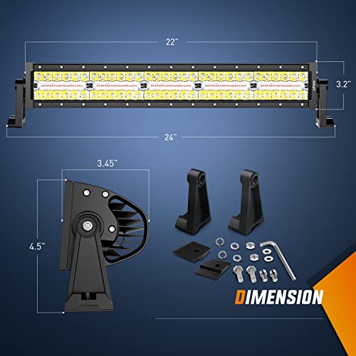 Image of Nilight 22inch Amber White Strobe 6 Modes 480W LED Light Bar | Constant /Flash 6 Modes Memory Wiring Harness Kit, Spot-Flood Combo Beam Auxiliary Lights Fit Truck Car ATV Jeep