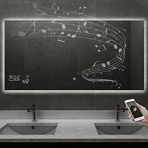 BYECOLD Smart Bathroom Mirror with Bluetooth Wi-Fi Enabled Weather Display, 48”X 24” Fog Free, LED Light Vanity Mirror Backlit Frameless Lighted Touch Sensor Makeup for Wall - Horizontally Hang Only