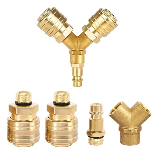 Druckluftverteiler 2-fach 4 StkDruckluft Adapter Messing Druckluft Verteiler mit Außengewinde Druckluftkupplungen Druckluft T Stück Druckluftweiche NW 7.2 1/4 AG Luftschlauch Schnellkuppler Verteiler