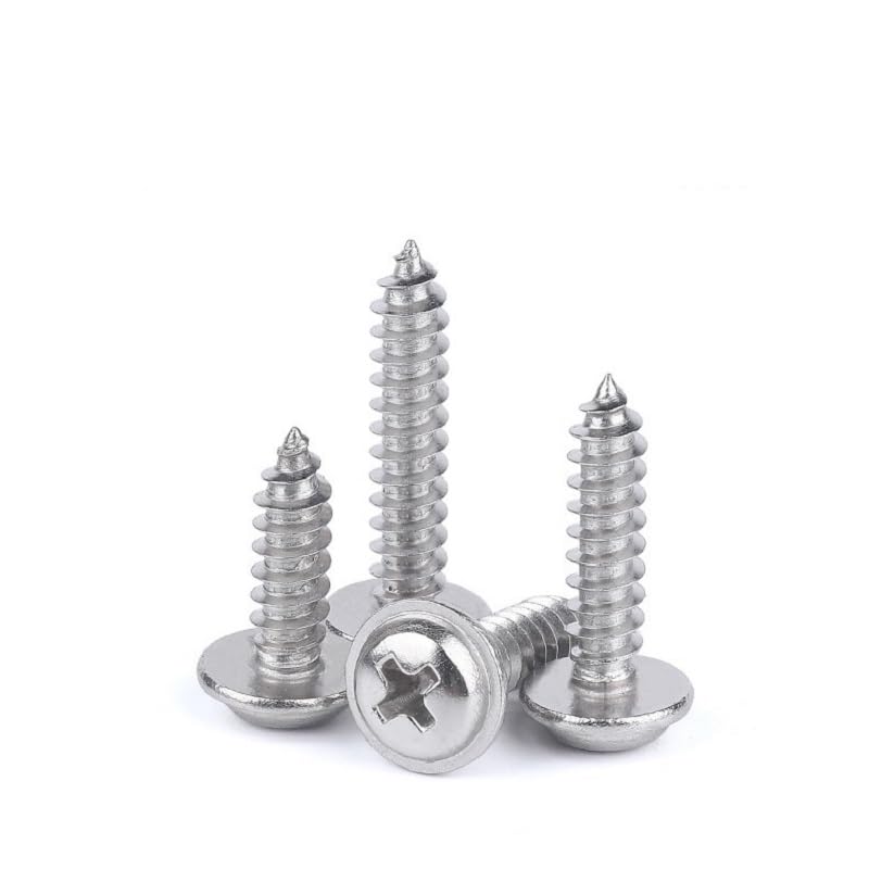 100PCS M3 M4 M5 PWA 304 Stainless Steel Drywall Screws with Pad Round Head Pan Tapping Self-Tapping Screw - (Size: M3X10X7 100PCS)