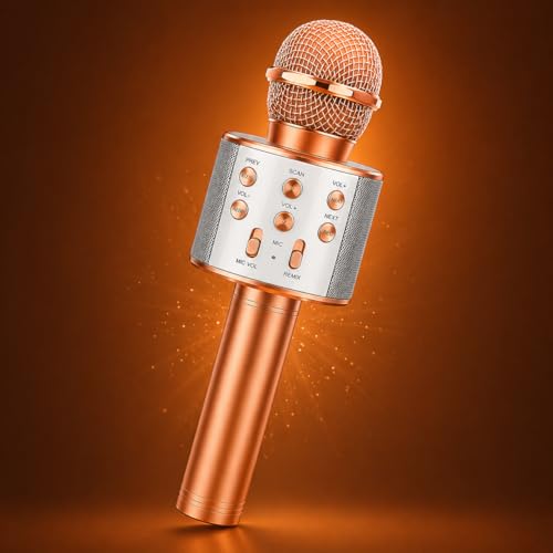 Image of Wireless Bluetooth Kids Karaoke Microphone with Speaker, Age 3-12 | Rechargeable, LED Lights, Voice Effects, Music Player, Portable