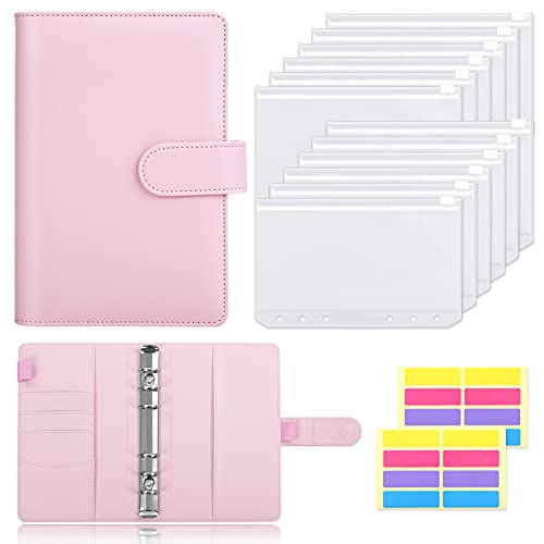 SKYDUE Budget Binder with 12pcs Clear Plastic A6 Binder Envelopes, Waterproof Cash Budget Envelopes System with Label Stickers