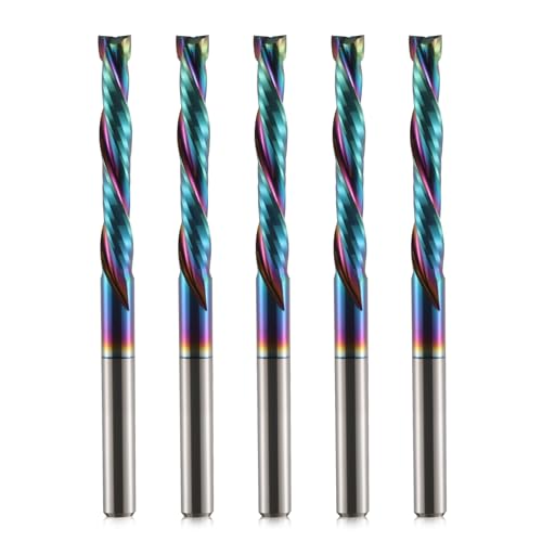 Trvoxviq Spiral-Fräser Auf-Ab-Kompressionsfräser 1/8 Zoll Schneiddurchmesser mit DLC-Beschichtung, 1/8 Zoll Schaft aus Vollhartmetall CNC-Fräser für Holzschnitzerei,Gravier und Fräsarbeiten(5er Pack)