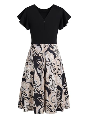 Image of MSLG Women's Fit and Flare Ruffle Short Sleeves Dresses Work V-Back Cocktail Semi Formal A Line Dress with Pockets 842