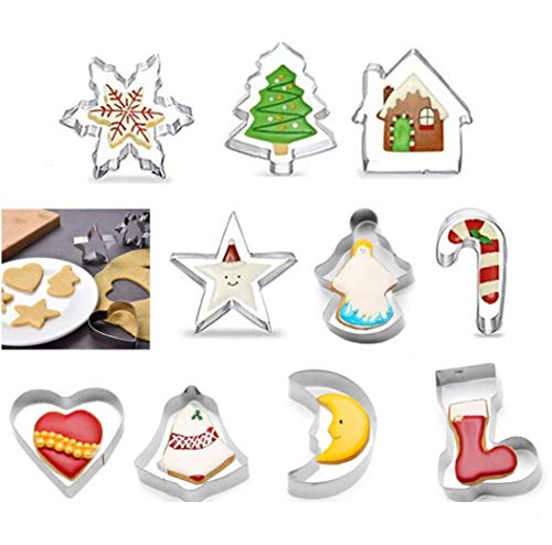 Bochang Kaishuai-10 Moldes para Galletas,Cortadores de Galletas,Acero Inoxidable Galletas Cortador para Cookie,Fondant,moldes Galletas,Formas Navideña Variadas Fiesta Navidad,Moldes Galletas Infantil