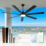 72" Large Smart Ceiling Fan with Light Remote Control via WiFi Alexa,6-Speeds Quiet DC Motor,Dimmable,Indoor Outdoor Black Ceiling Fan for Living Room,Patio,Dual Finish 7 Blades