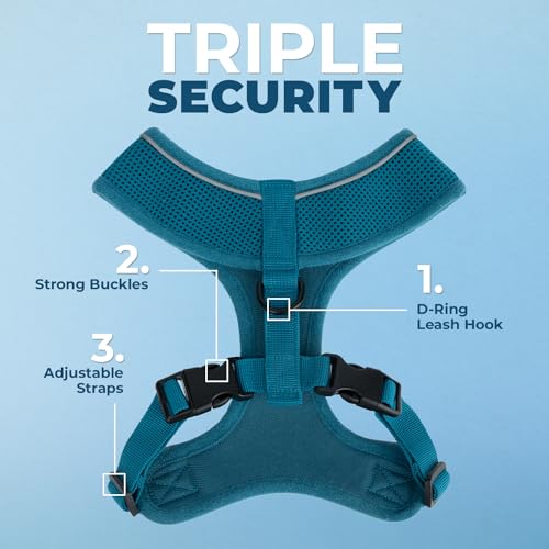Image of Voyager Aerolite Over The Head Dog Harness, No Pull Breathable Air Mesh Vest, Quick Dry with Reflective Stitching, Adjustable Escape Resistant Harness for Small Medium Large Dogs - Turquoise, X-Large