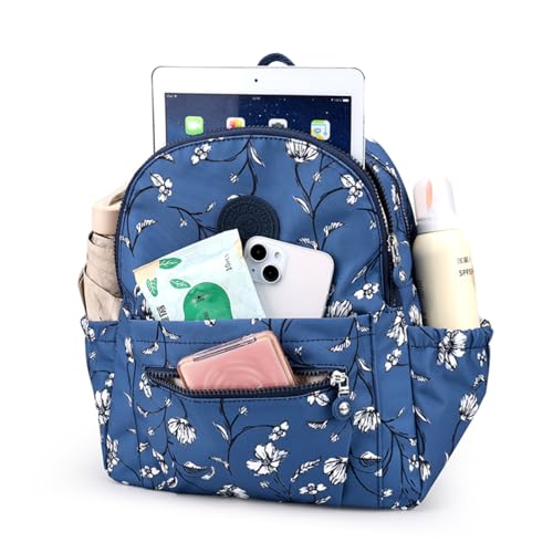 Image of Tanweibago Mini Nylon Women Backpacks,11L Small Ladies backpacks Casual Lightweight Women Shopping Travel Daypack (A-White Navy)
