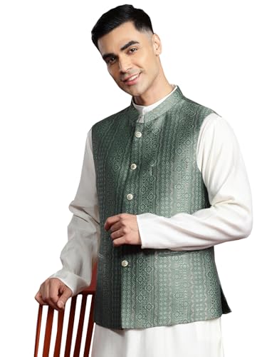 Image of MANQ Men's Kurta With Churidar & Ethnic Motifs Nehru Jacket Set For Wedding, Festival & Formal Occasions