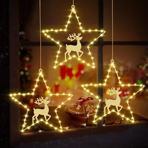 Therlan Beleuchtet Sterne Weihnachtsdeko Lichter, 3 Stück 45 LEDs...