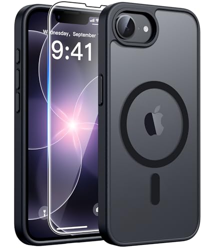 FNTCASE for iPhone 17e Case: iPhone 16e Phone Case [Compatible with Magsafe] Translucent Matte Case with [Screen Protector] Military Grade Shockproof Protective Phone Cover-Black