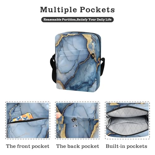 messenger bag cute Shoulder Bag Shoulder Handbag For Travel Adjustable Strap for Outdoor Daily Outdoor Daily- Marble Royal Blue Gray2
