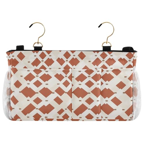 KLL Organizador de mesita de noche, organizador de almacenamiento para revistas, tabletas, teléfonos, personalizados, abejas de terracota blanca con romboides de chocolate
