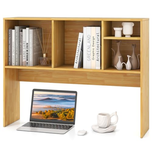 Image of Tangkula Desktop Bookshelf, Countertop Storage Hutch with 4 Shelves for Computer Desk, Desktop 2-Tier Display Rack, Multipurpose Wood Desk Hutch Storage Organizer for Dorm Office Home