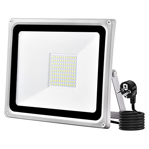 Viugreum 100W Projecteur LED Extérieur avec Prise,Spot LED Puissant 10000LM Étanchéité IP65, Blanc Froid 6500K, Éclairage de sécurité pour Patio Jardin Terrasse Garage Cour