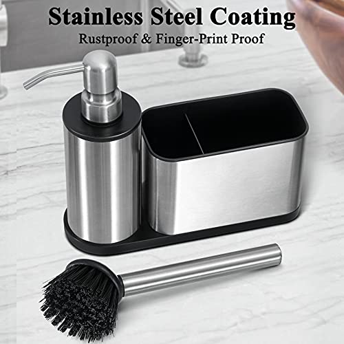ODesign 3-in-1 Kitchen Soap Dispenser Set with Sponge and Brush Holder - Rustproof Countertop Organizer