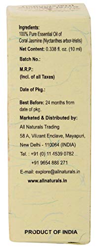 Image of all naturals Harshingar Aka Parijaat Aka Coral Jasmine Essential Oil (Bengal) Pure,Lasting Sharp Floral Aroma For Natural Perfumes,Massage Oils,Attars,Diy Skincare & Diffusers-10 Ml