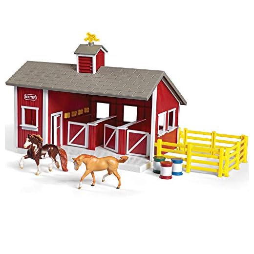 Breyer Stablemates Red Stable and Horse Set | 12 Piece Play set with 2 Horses | 11.5"L x 7.5"W x 9.25"H | 1:32 Scale | Model #59197