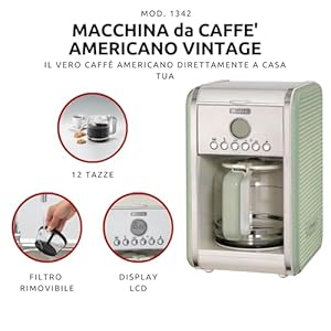 Ariete 134204 Green Overflow Coffee Maker Vintage 134204 Green 2000W Green