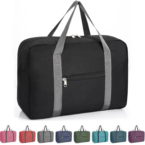 For Spirit Airlines Personal Item Bag 18x14x8, Foldable Travel Duffel Bag Tote Carry on Luggage Duffle Weekend Overnight Bag for Women and Men(Black)