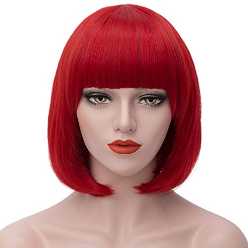Mersi Short Bob Wigs for Women Red Cosplay Wigs with Bangs Full Wig Synthetic Fashion Cute Cosplay Wigs for Party Halloween S004R