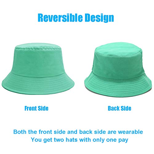 Image of Bucket Hat for Women Men, Reversible Cotton Summer Sun Beach Cap Solid Color Style