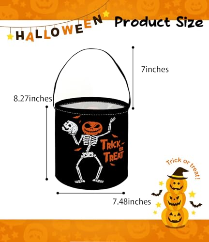 Image of Halloween Buckets Trick or Treat Candy Bucket Gift Basket Goody Bucket for Halloweens Party Supplies(Skeleton)