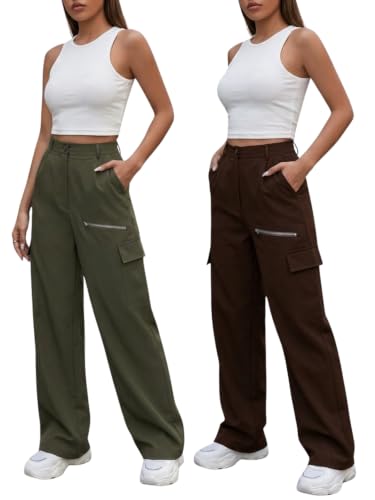 Image of GRECIILOOKS Cargo Pants for Woman,Trousers for Womans |High Waist Trouser for Women Flared Parachute Pants with Side Pockets |Womens Cargo Pant,Elegant for College & Events (Available in Plus Size)