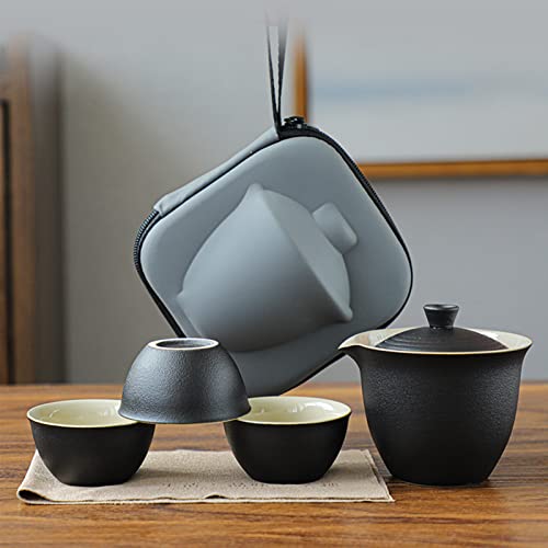 Orha Travel Tea Set Ceramic Mini Gongfu Teapot Infuser Set Portable Gaiwan With 3 Teacups For Travel Picnic Gift (Black) #TOP5