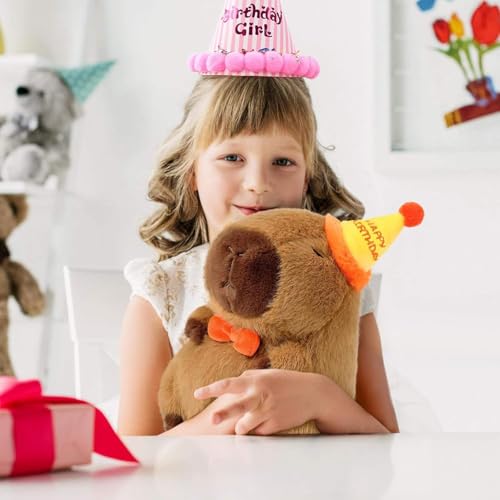 Image of AVS Cute Soft Capybara Plush with Happy Birthday Hat Bow Soft Capibala Stuffed Animals Plush Toys for Birthday Gifts