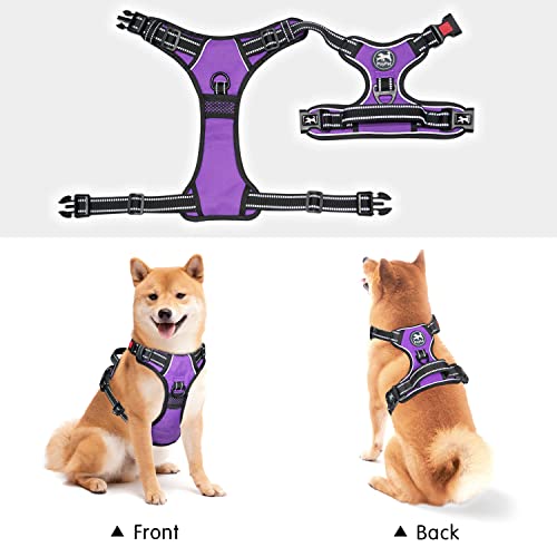 Image of PoyPet No Pull Dog Harness, No Choke Front Lead Dog Reflective Harness, Adjustable Soft Padded Pet Vest with Easy Control Handle for Small to Large Dogs(Purple,XS)