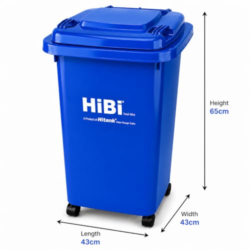 Image of HiBi AW 50 Litre Dustbin - Large Outdoor Waste Bin | Heavy Duty Garbage Container with Wheels | Durable Plastic Trash Can for Home, Office, Hospitals, Public Areas (Blue)