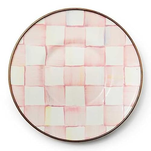 MACKENZIE-CHILDS Enamel Saucer, Small Enamel Plate for Teacups, Pink-and-White Rosy Check