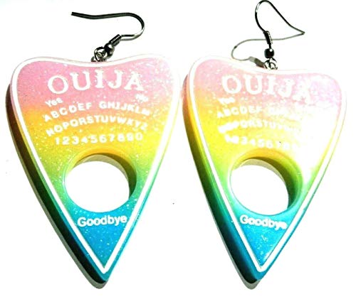 Pastel Rainbow Glitter Ouija Board Planchette Earrings on Hypoallergenic French Ear Hooks Pastel Rainbow Glitter Ouija Board Planchette Earrings on Hypoallergenic French Ear Hooks