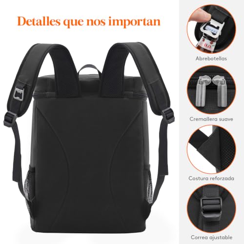 Miniatura 5 de Lifewit Mochila Nevera Para 30 Latas, Mochila Isotérmica Resistente Al Agua, Ligera Y Hermética, Bolsa Nevera Estanca Para Hombre, Mujer, Adulto, Trabajo, Picnic, Playa, Camping, Viajes, Negra