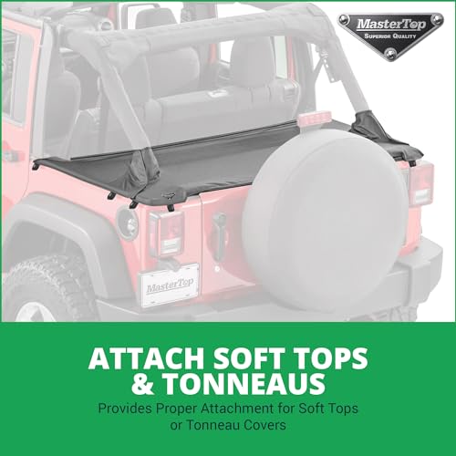 MasterTop Soft Top Tailgate Bar or Tonneau Cover Bar - Fits Jeep Wrangler JK & JKU 2007-2018 - Jeep Soft Top Tailgate Bar Jeep Top Rail Retainer Jeep Tonneau Cover Tailgate Bar (Side Clips Included) by MasterTop - Image 2