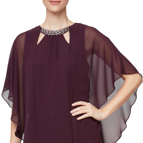 Image of S.L. Fashions Women's Capelet Cascade Sleeve Dress with Beaded Cutout Neckline, Special Occasion Dress