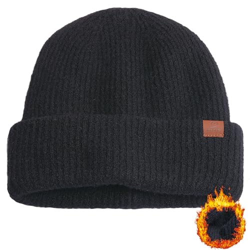 Black Beanie for Men Large Head with Gift Box Packaging, Thick Knitted Winter Hats Stocking Cap for...