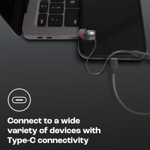 Image of Original Type C Earphone for JBL Tune 310 C with Hi-Res Certified Sound, 3-Button Control and Durable Flat Cable (Black /Grey)