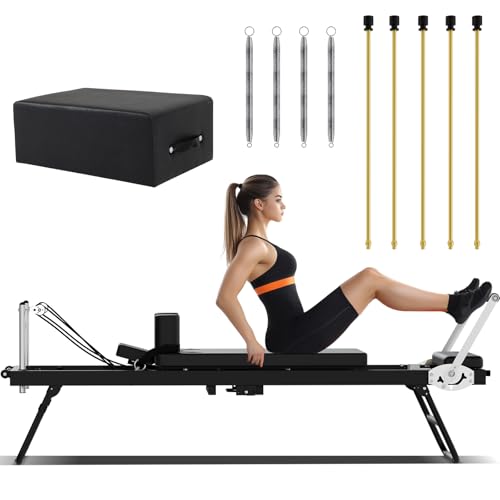 Foldable Pilates Reformer Set with Sitting Box - Portable Home Pilates Machine for Full-Body Workout, Adjustable Resistance, Compact Design, Includes Pilates Sitting Box for Enhanced Exercises