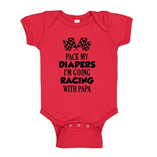 Image of I'm Going Racing with My Papa Baby Bodysuit Romper or Toddler Shirt for Racer Grandpa