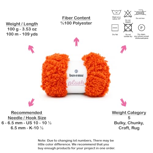Image of Plush Faux Fur Bulky Yarn, Super Soft Fluffy Fuzzy for Knitting Crocheting Crafting, 100 Gram (3.53 Ounces) 109 Yards (100 Meters) (Bright Orange)