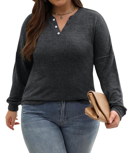 Image of Gloria&Sarah Womens Plus Size Tops Long Sleeve Henley Shirts Fall Fashion Oversized Sweatshirt Tunic Sweaters L-4XL