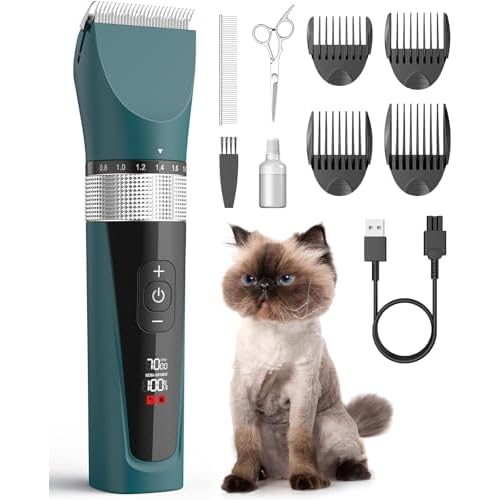 oneisall Cat Clippers for Matted Hair, 5-Speed Quiet Cat Grooming kit, Cordless Cat Shaver for Long Hair,Waterproof Cat Hair Trimmer, Pet Clippers for Cats(Green)