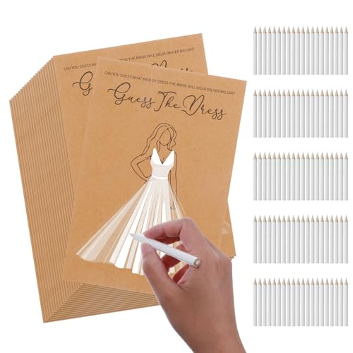 200 Pcs Guess The Dress Bridal Shower Cards for Guests,
