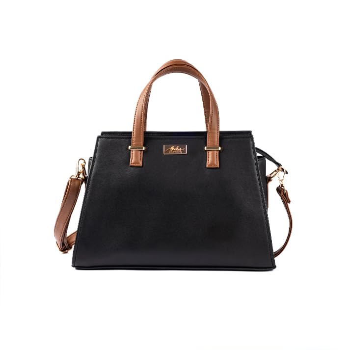 Strokes by Namrata Mehta Satchel Handbag | Vegan Leather and Cotton Canvas (Charcoal Caramel) (B0DB5FMJ41) Amazon Price History, Amazon Price Tracker